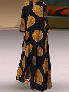 SaraMart ZANZ Damen Laufsteg im europäischen und amerikanischen Stil Tament Jahresringdru kleiner V-Ausschnitt langärmelige Mode trendiges es langes Kleid loe