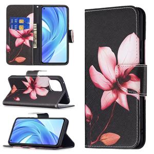 huismerk Voor Xiaomi MI 11 Lite Gekleurde Tekening Patroon Horizontale Flip Lederen Case met Houder & Card Slots & Wallet (Lotus)