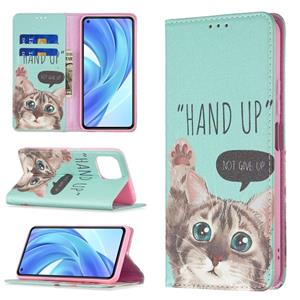 huismerk Voor Xiaomi Mi 11 Lite Gekleurde Tekening Patroon Onzichtbare Magnetische Horizontale Flip PU Lederen Case met Houder & Card Slots & Portemonnee (Cat)