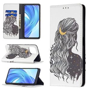 huismerk Voor Xiaomi MI 11 Lite Gekleurde Tekening Patroon Onzichtbare Magnetische Horizontale Flip PU Lederen Case met Houder & Card Slots & Portemonnee