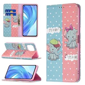 huismerk Voor Xiaomi MI 11 Lite Gekleurde Tekening Patroon Onzichtbare Magnetische Horizontale Flip PU Lederen Case met Houder & Card Slots & Portemonnee (Olif