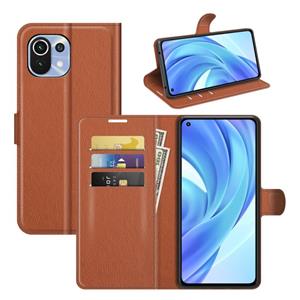 huismerk Voor Xiaomi MI 11 Lite Litchi Textuur Horizontale Flip Bescherming Case met Houder & Card Slots & Portemonnee (Bruin)