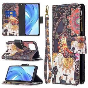 huismerk Voor Xiaomi MI 11 Lite Gekleurde Tekening Patroon Rits Horizontale Flip Leren Case met Houder & Card Slots & Portemonnee