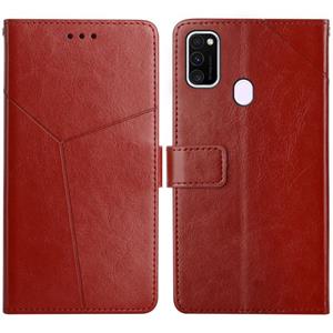 huismerk Voor Samsung Galaxy M21 / M30S Y Stitching Horizontale Flip Leren Case met Houder & Card Slots & Portemonnee & Fotolijst (Bruin)