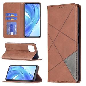 huismerk Voor Xiaomi Mi 11 Lite Rhombus Texture Horizontale Flip Magnetische Leren Case met Houder & Card Slots (Brown)