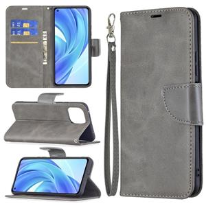 huismerk Voor Xiaomi Mi 11 Lite Retro Lamsvacht Textuur Pure Kleur Horizontale Flip PU Lederen Case met Houder & Card Slots & Wallet & Lanyard (Gray)