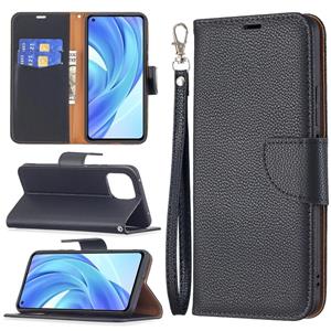 huismerk Voor Xiaomi MI 11 Lite Litchi Textuur Pure Kleur Horizontale Flip Leren Case met Houder & Card Slots & Wallet & Lanyard (Zwart)