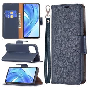 huismerk Voor Xiaomi MI 11 Lite Litchi Textuur Pure Kleur Horizontale Flip Leren Case met Houder & Card Slots & Wallet & Lanyard (Dark Blue)