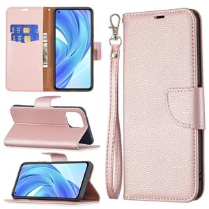 huismerk Voor Xiaomi MI 11 Lite Litchi Textuur Pure Kleur Horizontale Flip Leren Case Met Houder & Card Slots & Wallet & Lanyard (Rose Gold)