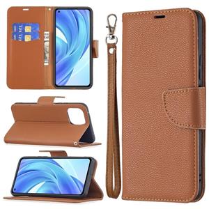 huismerk Voor Xiaomi MI 11 Lite Litchi Textuur Pure Kleur Horizontale Flip Leren Case met Houder & Card Slots & Wallet & Lanyard (Brown)