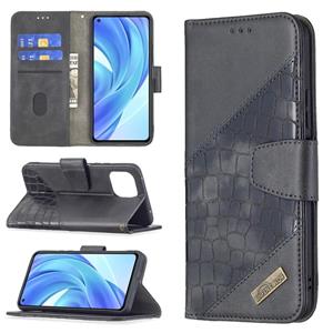 huismerk Voor Xiaomi Mi 11 Lite Matching Color Crocodile Texture Horizontale Flip PU Lederen Case met Portemonnee & Houder & Kaart Slots (Zwart)