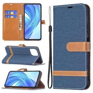 huismerk Voor Xiaomi MI 11 Lite Color Matching Denim Texture Horizontale Flip Leren Case met Houder & Card Slots & Wallet & Lanyard (Dark Blue)