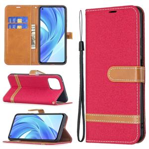 huismerk Voor Xiaomi Mi 11 Lite Color Matching Denim Texture Horizontale Flip Leren Case met Houder & Card Slots & Wallet & Lanyard