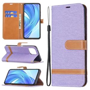 huismerk Voor Xiaomi MI 11 Lite Color Matching Denim Texture Horizontale Flip Leren Case met Houder & Card Slots & Wallet & Lanyard (Purple)