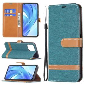 huismerk Voor Xiaomi Mi 11 Lite Color Matching Denim Texture Horizontale Flip Lederen Case met Houder & Card Slots & Wallet & Lanyard