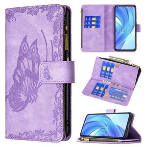 huismerk Voor Xiaomi MI 11 Lite Flying Butterfly Embossing Pattern Rits Horizontale Flip Lederen Case met Houder & Card Slots & Portemonnee (Paars)