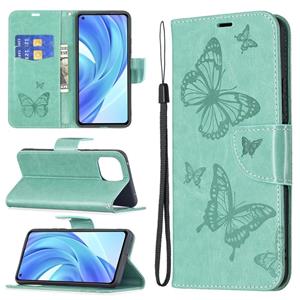 huismerk Voor Xiaomi MI 11 Lite Embossing Two Butterflies Pattern Horizontal Flip PU Lederen Case met Houder & Card Slot & Portemonnee & Lanyard