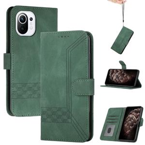 huismerk Voor Xiaomi MI 11 Cubic Skin Feel Flip Leather Phone Case (Dark Green)