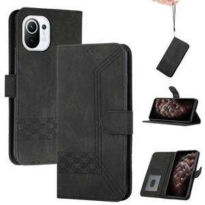 huismerk Voor Xiaomi MI 11 Cubic Skin Feel Flip Leather Phone Case (Black)