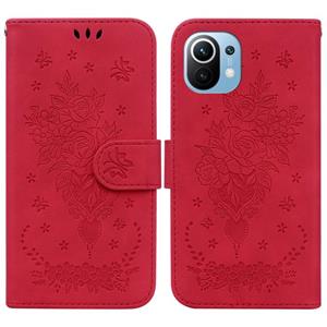 huismerk Voor Xiaomi Mi 11 Butterfly Rose Lederen telefoonhoesje