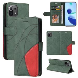 huismerk Voor Xiaomi Mi 11 Lite Dual-color Splicing Horizontale Flip PU Lederen Case met houder & kaart slots &portemonnee (groen)