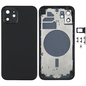 huismerk Achterkant behuizing cover met SIM-kaart lade & zijtoetsen & camera lens voor iPhone 12 (zwart)