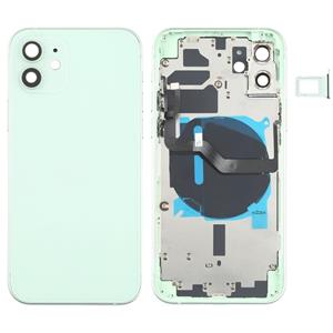 huismerk Batterij achterklep (met zijtoetsen kaartlade voeding + volume flexkabel & draadloze oplaadmodule) voor iPhone 12 (groen)