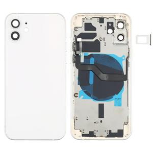 huismerk Batterij achterklep (met zijtoetsen kaartlade voeding + volume flexkabel & draadloze oplaadmodule) voor iPhone 12 (wit)