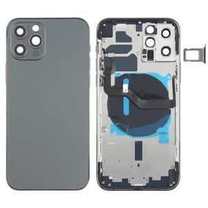 huismerk Batterij achterklep (met zijtoetsen kaartlade voeding + volume flexkabel - draadloze oplaadmodule) voor iPhone 12 Pro (zwart)