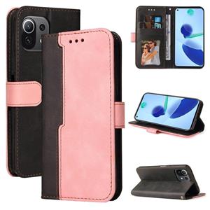 huismerk Voor Xiaomi Mi 11 Business Stitching-Color Horizontale Flip PU Lederen Case met houder & kaart slots &fotolijst (roze)