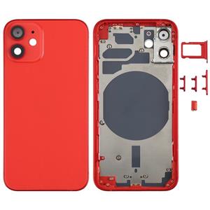 huismerk Achterkant behuizing cover met SIM-kaart lade zijtoetsen camera lens voor iPhone 12 mini (rood)