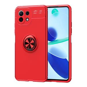 huismerk Voor Xiaomi Mi 11 Lite metalen ringhouder 360 graden roterend tpu-hoesje (rood + rood)