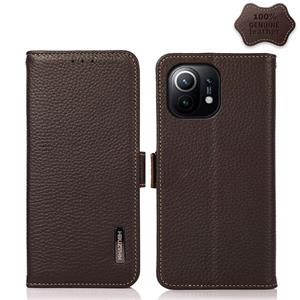 huismerk Voor Xiaomi MI 11 Khazneh Side-Magnetische Litchi Lederen RFID-telefooncase (Bruin)