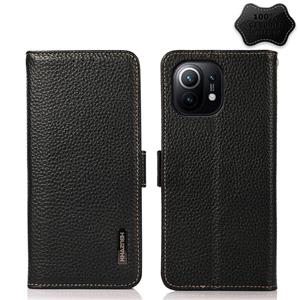 huismerk Voor Xiaomi MI 11 Khazneh Side-magnetische Litchi Lederen RFID-telefooncase (Zwart)