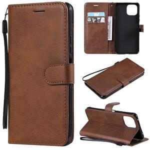 huismerk Voor Xiaomi MI 11 Lite Solid Color Horizontal Flip Bescherming Lederen Case met Houder & Card Slots & Portemonnee & Photo Frame & Lanyard (Brown)