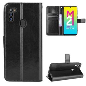 huismerk For Samsung Galaxy M21 2021 Crazy Horse Texture Horizontal Flip Leather Case with Holder & Card Slots & Lanyard(Black)