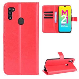 huismerk For Samsung Galaxy M21 2021 Crazy Horse Texture Horizontal Flip Leather Case with Holder & Card Slots & Lanyard(Red)