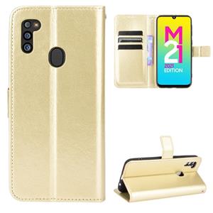 huismerk For Samsung Galaxy M21 2021 Crazy Horse Texture Horizontal Flip Leather Case with Holder & Card Slots & Lanyard(Gold)