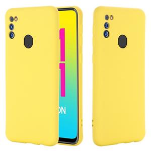 huismerk For Samsung Galaxy M21 2021 Solid Color Liquid Silicone Dropproof Full Coverage Protective Case(Yellow)