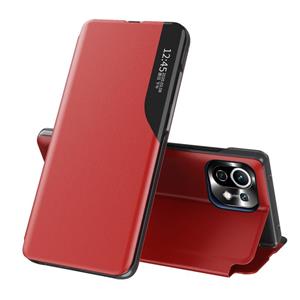 huismerk Voor Xiaomi Mi 11 Lite zijruit display met magnetische zuigkracht / beugel / flip telefoon lederen hoesje (rood)