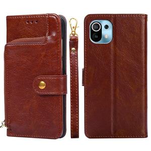 huismerk Zipper Bag PU + TPU Horizontale Flip Lederen Case met Houder & Kaart Slot & Portemonnee & Lanyard voor Xiaomi MI 11 (Brown)