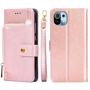 huismerk Zipper Bag PU + TPU Horizontale Flip Lederen Case met Houder & Kaart Slot & Portemonnee & Lanyard voor Xiaomi MI 11 (Rose Gold)