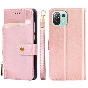 huismerk Rits tas PU + TPU horizontale flip lederen geval met houder kaartsleuf & portemonnee & lanyard voor Xiaomi Mi 11 Lite (rose goud)