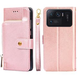 huismerk Zipper Bag PU + TPU Horizontale Flip Lederen Case met Houder & Kaart Slot & Portemonnee & Lanyard voor Xiaomi MI 11 Ultra (Rose Gold)