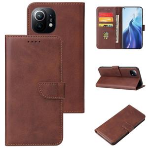 huismerk Voor Xiaomi Mi 11 Kalf Textuur Gesp Horizontale Flip Lederen Case met Houder & Kaart Slots &Portemonnee (Bruin)