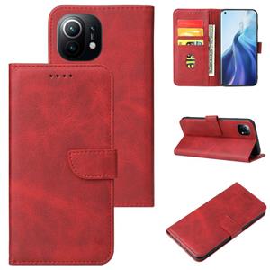 huismerk Voor Xiaomi Mi 11 Kalf Textuur Gesp Horizontale Flip Lederen Case met Houder & Kaart Slots &Portemonnee (Rood)