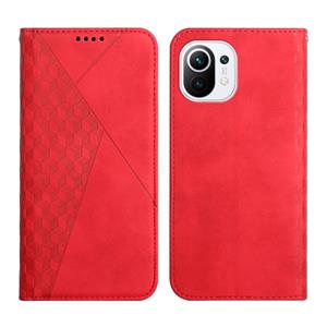 huismerk For Xiaomi Mi 11 Diamond Pattern Splicing Skin Feel Magnetic Horizontal Flip Leather Case with Card Slots & Holder & Wallet(Red)