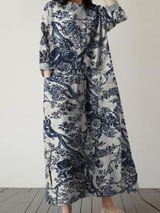SaraMart ZANZEA Damen Halbarm Vintage Taschen Plus Size Bedrucktes Langes Kleid