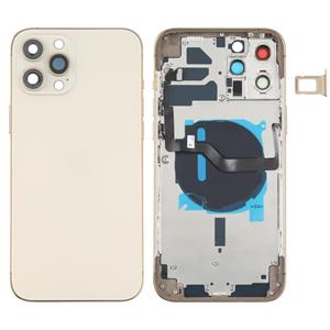 huismerk Batterij achterklep (met zijtoetsen kaartlade - voeding + volume flexkabel - draadloze oplaadmodule) voor iPhone 12 Pro Max (goud)