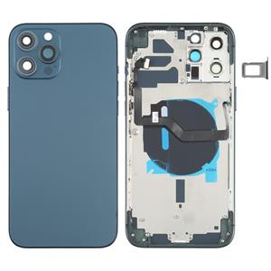 huismerk Batterij achterklep (met zijtoetsen kaartlade voeding + volume flexkabel - draadloze oplaadmodule) voor iPhone 12 Pro Max (blauw)